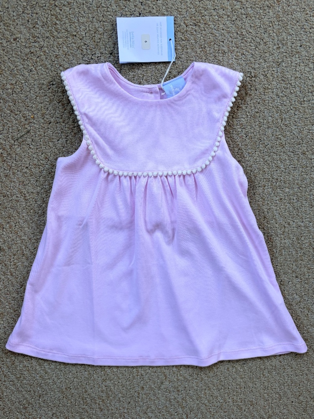 NWT GIRLS Bella Bliss Light Pink Sleeveless Top with White Trim Size 6